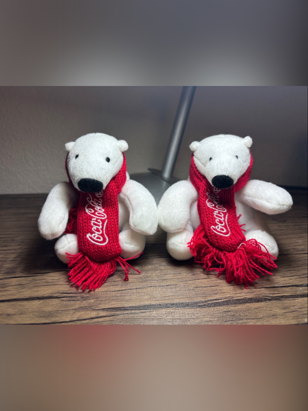 Coca-Cola White Plush Polar Bears with Red Scarves (Set of 2)